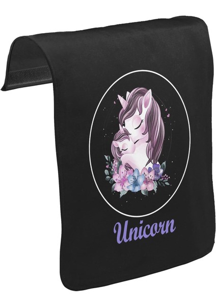 T-Shirt T-Shirt Unicorn Çiçek Anneler Günü Siyah Tak-Çıkar Unisex Tshirt CK-1634