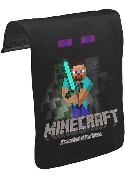 T-Shirt T-Shirt Minecraft - Survival Of The Fittest Unisex Siyah Tak-Çıkar Postacı Çanta Kapağı CK-532