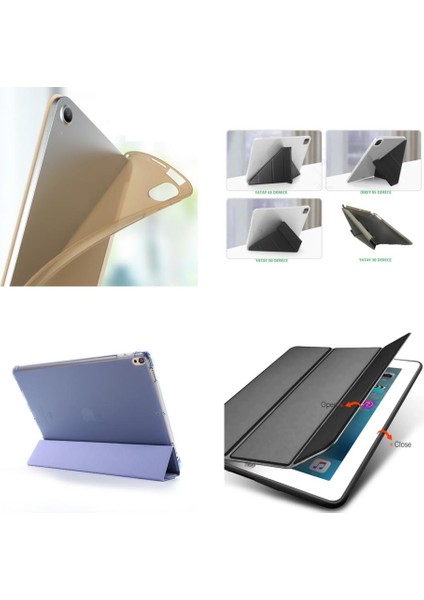 iPad 2 3 4 Kılıf Trifolding Arkası Silikon Smart A1395 A1396 A1397 A1416 A1430 A1403 A1458 A1459-460