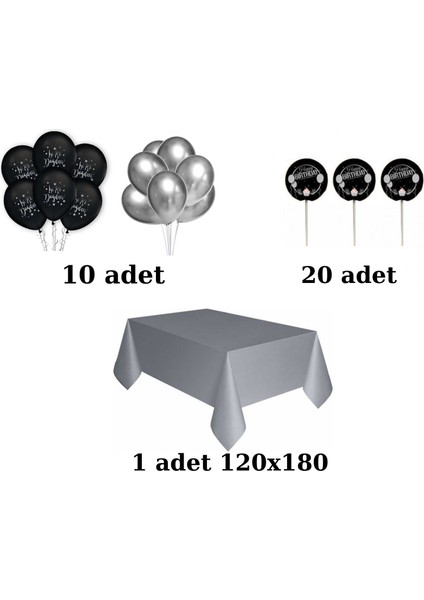 Siyah Gümüş Iyi Ki Doğdun Doğum Günü Parti Seti