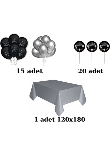 Siyah Gümüş Iyi Ki Doğdun Doğum Günü Parti Seti