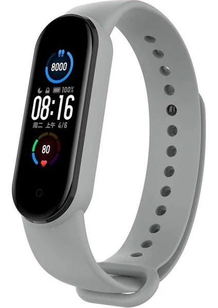 Oso Kordon Xıaomı Mi Band 5/6  Uyumlu Silikon Kordon - Gri - Tek Beden