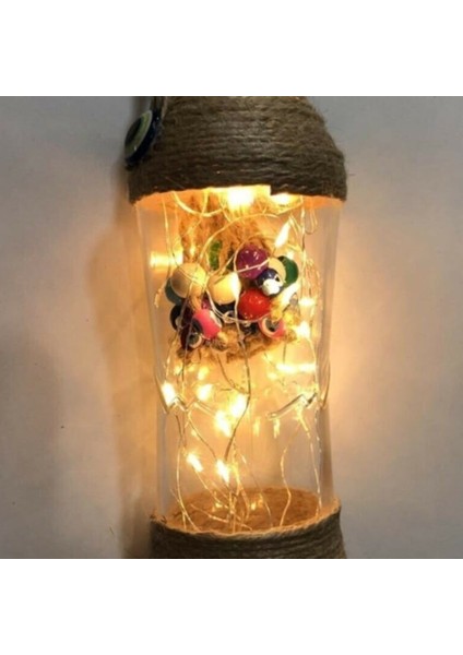 Ledli Boncuklu Cam Şişe Masa Süsü Biblo, Peri LED Biblo
