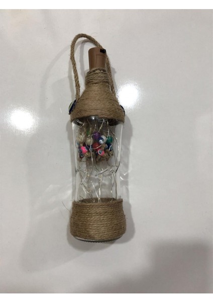 Ledli Boncuklu Cam Şişe Masa Süsü Biblo, Peri LED Biblo