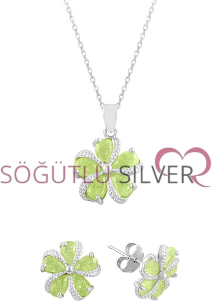 Kristalize Taşlı Çiçekli Ikili Set