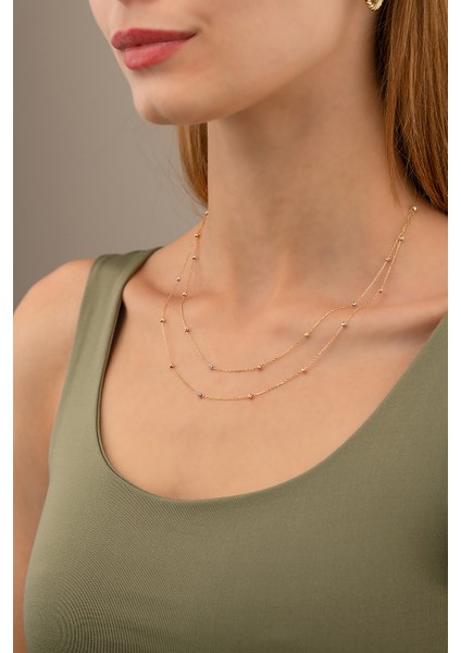 14 Ayar Altın Çift Zincirli Dorica Toplu Kolye