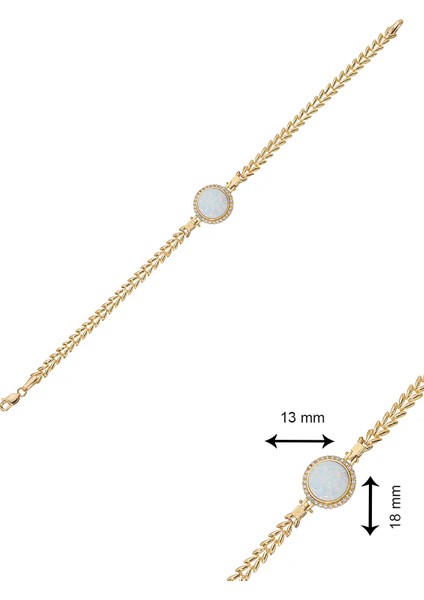 14 Ayar Altın Yuvarlak Opal Pars Bileklik modelleri