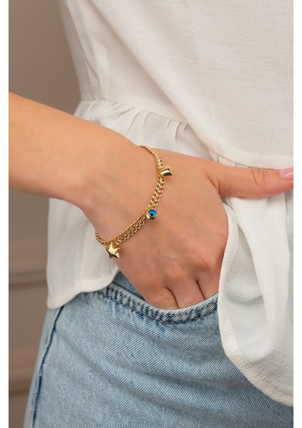 14 Ayar Altın Hearts & Stars Bileklik
