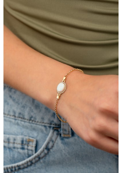 14 Ayar Altın Doch Zincirli Opal Bileklik