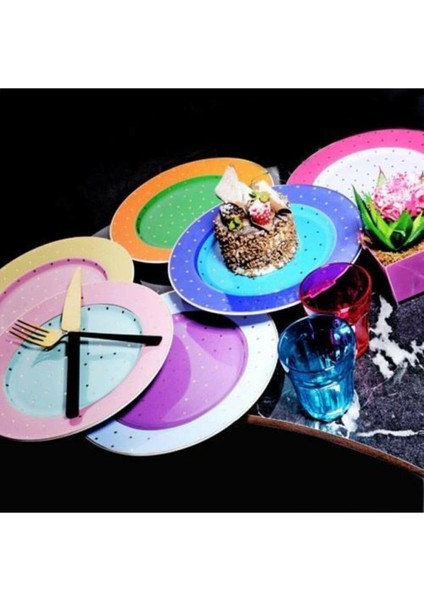 Bone China 6'lı Puantiyeli Pasta Tabağı 21CM Fnc-28