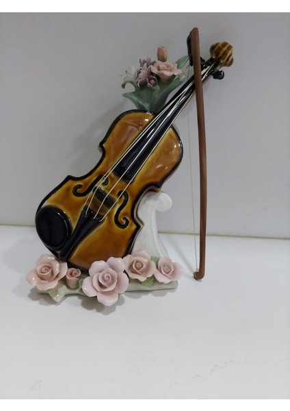 Capodimonte Çiçekli Porselen Çello Biblo 25X10CM