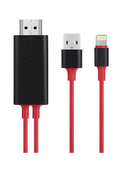Hytech HY-XO52 Kırmızı-Siyah Lightning To HDMI + USB 2m Mobil Telefon Uyumlu Kablo