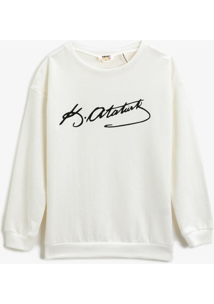Yazı Baskılı Sweatshirt Bisiklet Yaka Pamuklu