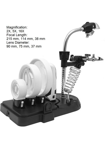 Masa Üstü Işıklı Büyüteç Çalışma Lambası El Tipi Büyüteç Lup Mercek 3 Başlı Tamir Seti