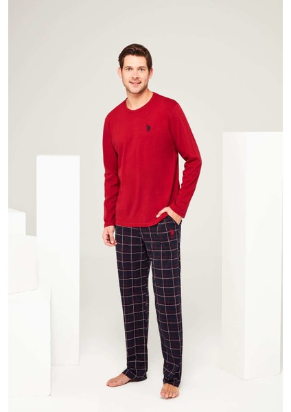 Erkek Bordo Yuvarlak Yaka Pijama Takımı