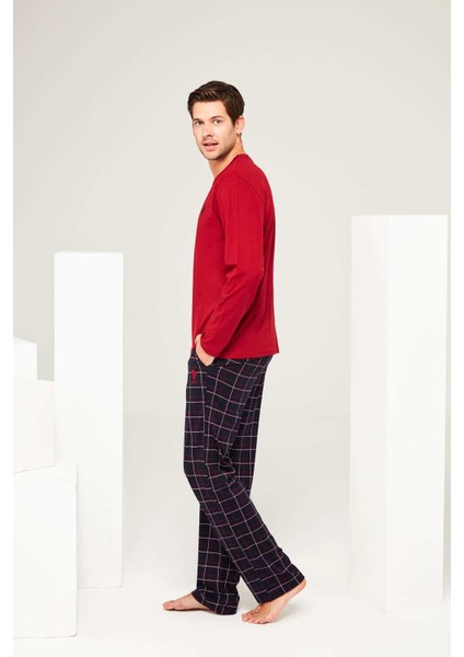 Erkek Bordo Yuvarlak Yaka Pijama Takımı fiyatları