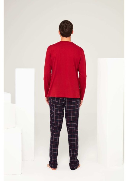 Erkek Bordo Yuvarlak Yaka Pijama Takımı modelleri