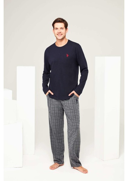 Erkek Lacivert Yuvarlak Yaka Pijama Takımı