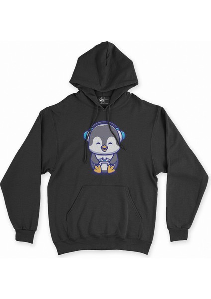 Cix Oyuncu Penguen Siyah Kapşonlu Sweatshirt Hoodie