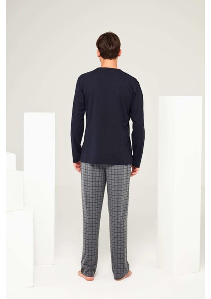 Erkek Lacivert Yuvarlak Yaka Pijama Takımı modelleri