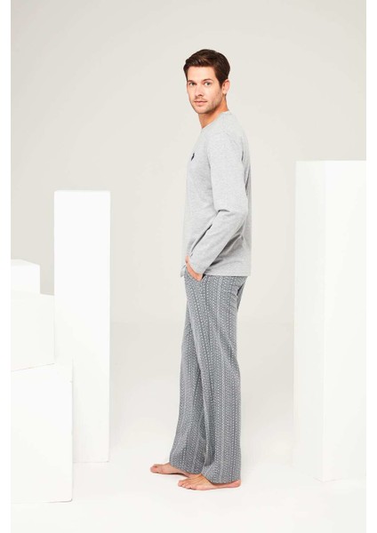 Erkek Gri Melanj Yuvarlak Yaka Pijama Takımı fiyatları