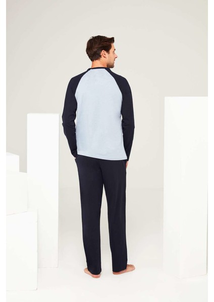 Erkek Mavi Yuvarlak Yaka Pijama Takımı modelleri