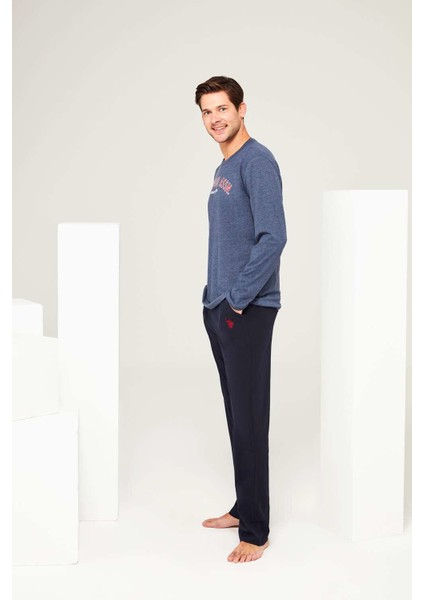 Erkek Lacivert Melanj Yuvarlak Yaka Pijama Takımı fiyatları