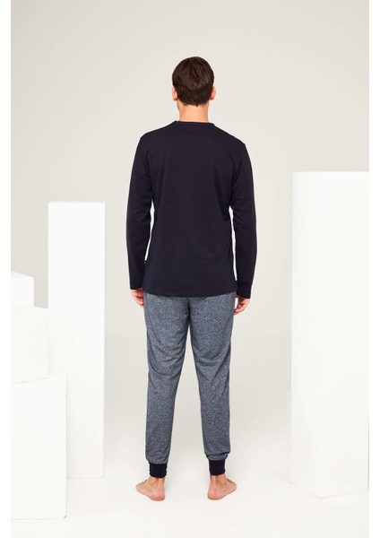 Erkek Lacivert Yuvarlak Yaka Pijama Takımı modelleri