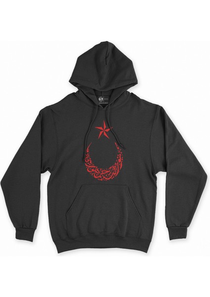 Cix Osmanlıca Türkiye Cumhuriyeti Ay Yıldızlı Siyah Kapşonlu Sweatshirt Hoodie