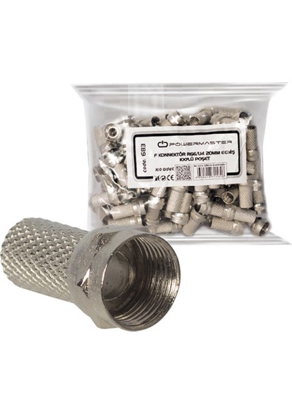 F Konnektör Rg6/u4 18MM Geniş 100LÜ --- Poşet ---UJ-2005