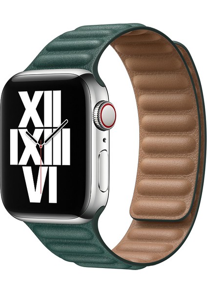 Apple Watch Uyumlu 2 3 4 5 6 38 mm 40 mm Manyetik Baklalı Model Deri Kayış Kordon