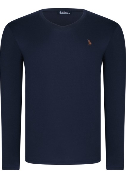 T8587 Dewberry V Yaka Erkek -Düz Lacivert