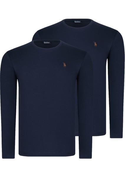 Ikili Set T8588 Dewberry Yuvarlak Yaka Erkek -Lacivert-Lacivert