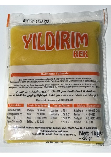 YILDIRIM ARI KEKİ (PROTEİNLİ) 1X20 KG fiyatları