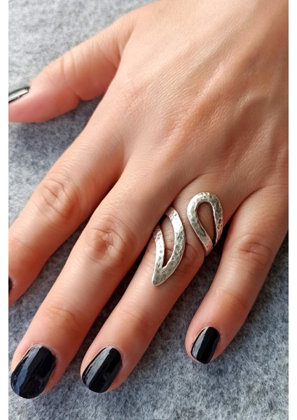 Antik Gümüş Kaplama Geometrik Şekilli El Yapımı Ayarlanabilir Yüzük fiyatları