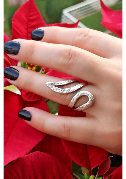 Antik Gümüş Kaplama Geometrik Şekilli El Yapımı Ayarlanabilir Yüzük modelleri