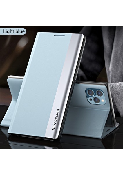 iPhone 12 Pro / iPhone 12 Için Ince Flip Deri Manyetik Kılıf Kapaklı Mavi (Yurt Dışından)