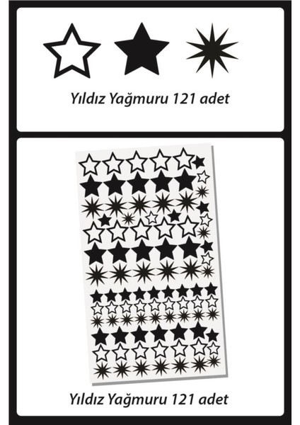 Lizpo Decor Yıldız Yağmuru Duvar Sticker, Bebek ve Çocuk Odası Dekoratif Duvar Çıkartması, 3-4-5 cm Siyah