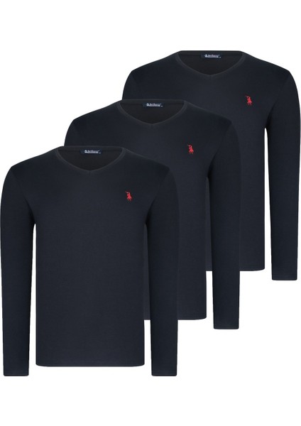 Üçlü Set T8587 Dewberry V Yaka Erkek -Siyah-Siyah-Siyah