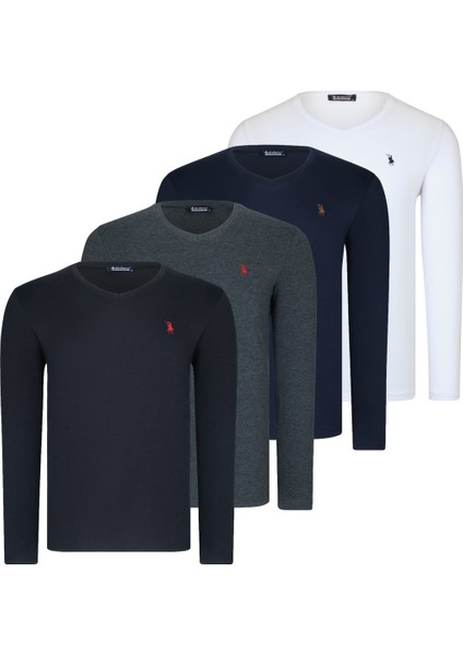 Dörtlü Set T8587 Dewberry V Yaka Erkek -Siyah-Antrasit-Lacivert-Beyaz