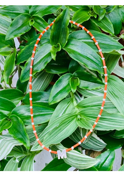 Mercan Inci ve Sedef Harfli Doğal Taş Kolye