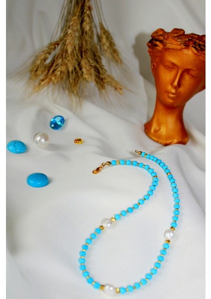 Turkuaz ve Inci Taşlı Kadın Kolye