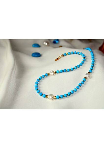 Turkuaz ve Inci Taşlı Kadın Kolye modelleri