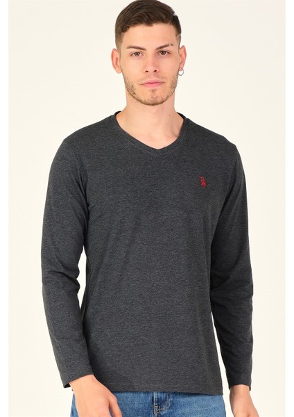 T8587 DEWBERRY V YAKA ERKEK UZUN KOL T-SHIRT-KOYU ANTRASİT fırsatları