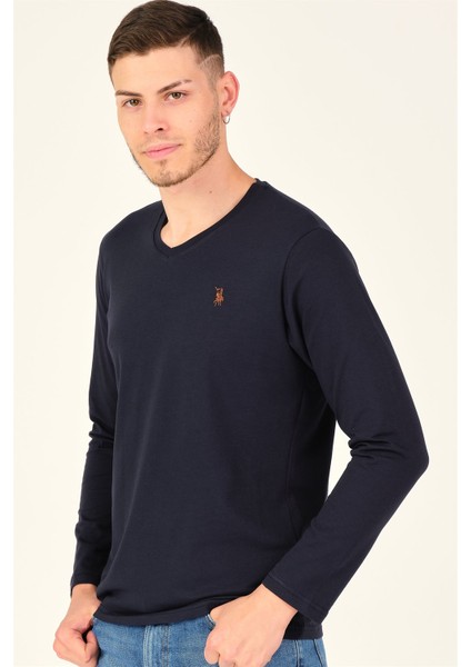 T8587 Dewberry V Yaka Erkek -Koyu Lacivert