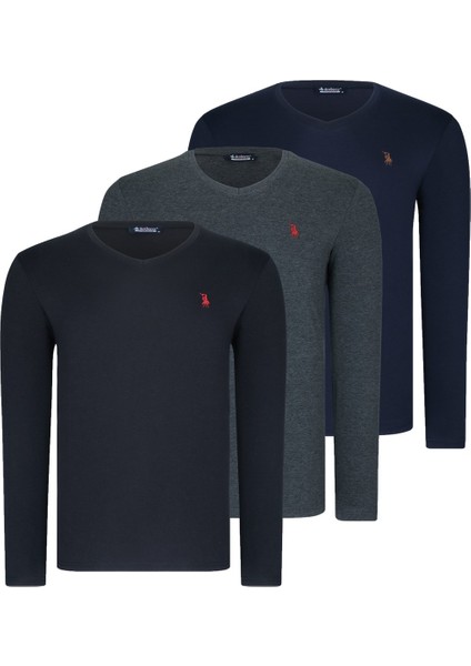 Üçlü Set T8587 Dewberry V Yaka Erkek -Siyah-Antrasit-Lacivert