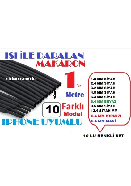 Daralan Makaron 10'lu Renkli Set (1'er Metre)