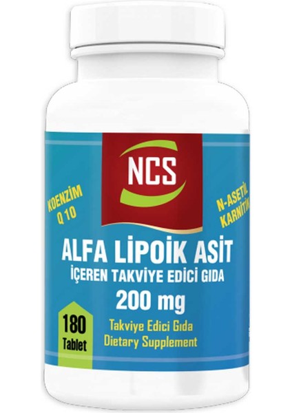 Alfa Lipoik Koenzim 200 mg 180 Tablet Koenzim Q10 İçeren Takviye Edici Gıda