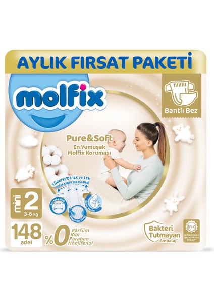 Pure&Soft 2 Beden Mini Aylık Fırsat Paketi 148 Adet