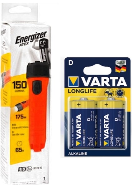 Atex 150 Lumern Fener + Varta D Boy Pil 2 Adet Ayds